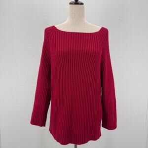 VTG Old Navy Boat Neck Ribbed Knit Cotton Sweater Red Chunky sz XXL Slouchy Y2K